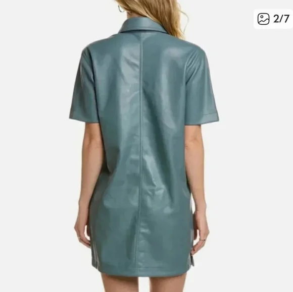 7 For All Mankind Faux Leather Shirt Dress Button Down Teal Size S - Picture 2 of 10